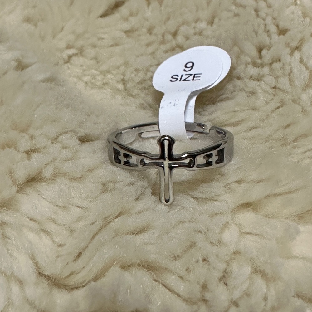 Stainless Steel Ajustable Silver Cross Ring- Unisex
